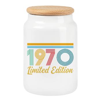 Anniversaire 1970 Né en 1970 Vintage Rétro Cadeau - Boîte à biscuits avec couvercle en bois - blanc - Devant