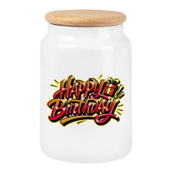 Graffiti  HAPPY BIRTHDAY Prénom cadeau idéal  - Boîte à biscuits avec couvercle en bois - blanc - Devant