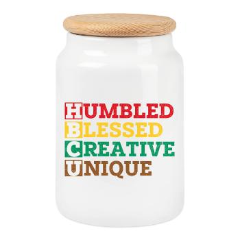 HBCU Humbled Creative Unique Pride - Cookie Jar with Wooden Lid - white - Front
