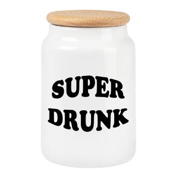 Super Drunk - alcool - Boîte à biscuits avec couvercle en bois - blanc - Devant
