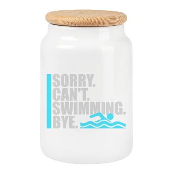 Sorry Can't Swimming Bye Schwimmer Ausrede Humor - Keksdose mit Holzdeckel - Weiß - Vorne