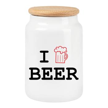I like beer / Alcohol - Cookie Jar with Wooden Lid - white - Front