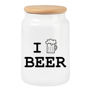 Ich mag Bier / Alkohol - Keksdose mit Holzdeckel - Weiß - Vorne