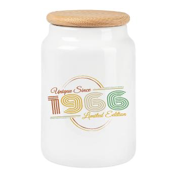 Art unique du design rétro du 60e anniversaire Vintage 1966 - Boîte à biscuits avec couvercle en bois - blanc - Devant