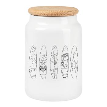 Collection Planches de Surf Tiki Rétro Aloha - Boîte à biscuits avec couvercle en bois - blanc - Devant
