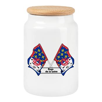 Drapeaux croisés + texte « Pays de la Loire » - Boîte à biscuits avec couvercle en bois - blanc - Devant