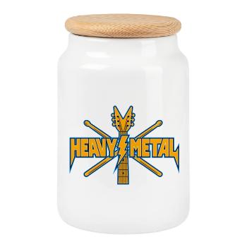 Heavy Metal Crest Gitarre - Keksdose mit Holzdeckel - Weiß - Vorne