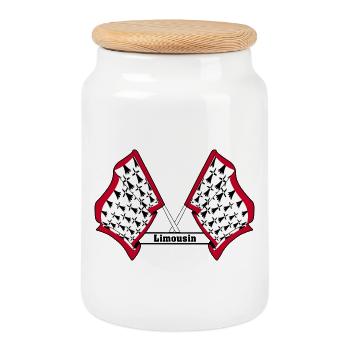 Limousin Crossed with Text - Cookie Jar with Wooden Lid - white - Front