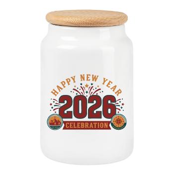 Bonne année 2026 Célébration Aventure qui nous attend - Boîte à biscuits avec couvercle en bois - blanc - Devant