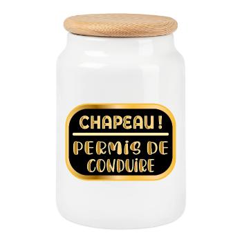 Chapeau Permis de Conduire - Boîte à biscuits avec couvercle en bois - blanc - Devant