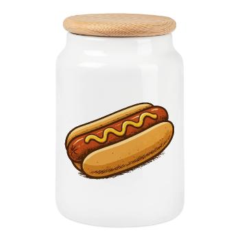 Hotdog Cartoon Illustration - Keksdose mit Holzdeckel - Weiß - Vorne