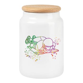 Skeleton Bobsleigh Winter Sports Sled - Cookie Jar with Wooden Lid - white - Front