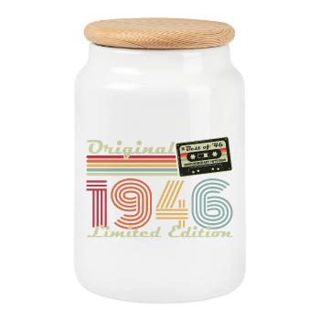 Original 1946 Vintage Anniversaire Rétro - Boîte à biscuits avec couvercle en bois - blanc - Devant