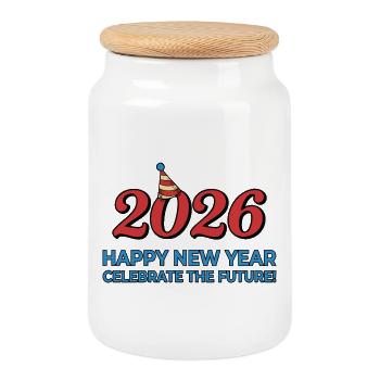Bonne année 2026 Célébrer l’avenir - Boîte à biscuits avec couvercle en bois - blanc - Devant