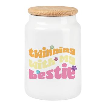 Twinning with my bestie - Cookie Jar with Wooden Lid - white - Front