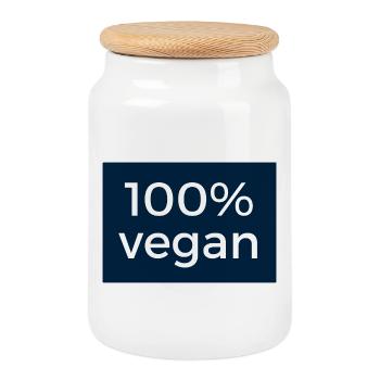 100 % vegan - Design in blau und weiß - Keksdose mit Holzdeckel - Weiß - Vorne
