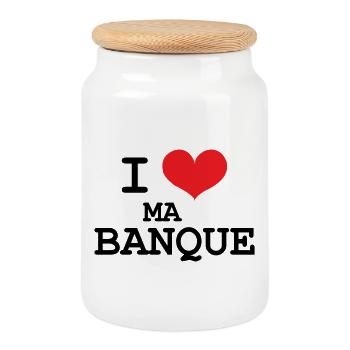 J’aime ma banque - Boîte à biscuits avec couvercle en bois - blanc - Devant