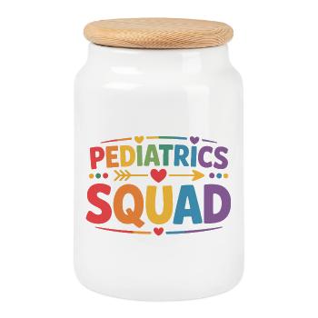 Équipe de pédiatrie – médecine pédiatrique haute en couleur - Boîte à biscuits avec couvercle en bois - blanc - Devant