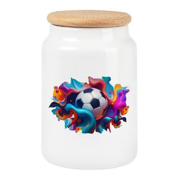 Colorful Soccer | Soccer Players - Cookie Jar with Wooden Lid - white - Front