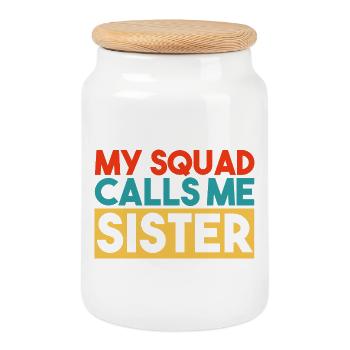 Mein Team nennt mich Schwester Retro Vintage-Slogan - Keksdose mit Holzdeckel - Weiß - Vorne