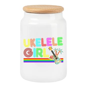 Hawaiian Ukulele Uke Retro 70s - Cookie Jar with Wooden Lid - white - Front