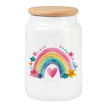 Amour arc-en-ciel – Douce aquarelle pour enfants - Boîte à biscuits avec couvercle en bois - blanc - Devant