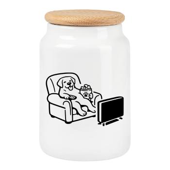 Dog Dog Chill Mode Chips Food TV TV - Cookie Jar with Wooden Lid - white - Front