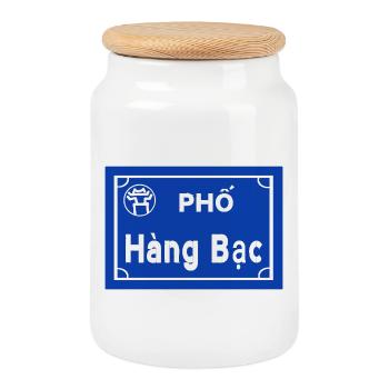 silberstraase in hanoi Vietnam  - Keksdose mit Holzdeckel - Weiß - Vorne