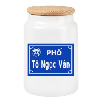 Hanoi - Cookie Jar with Wooden Lid - white - Front