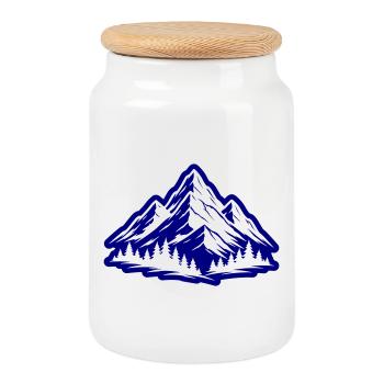 Mountains Nature Symbol - Cookie Jar with Wooden Lid - white - Front