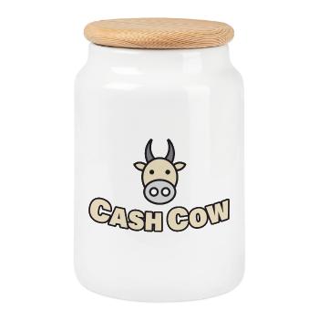 CASH COW - Cookie Jar with Wooden Lid - white - Front