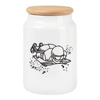 Skeleton Bobsleigh Winter Sports Sled - Cookie Jar with Wooden Lid - white - Front