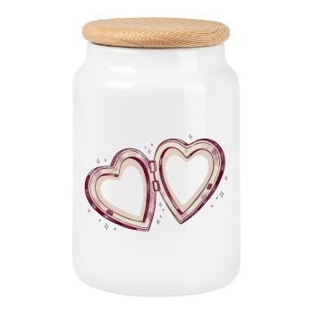 Double heart connection - Cookie Jar with Wooden Lid - white - Front