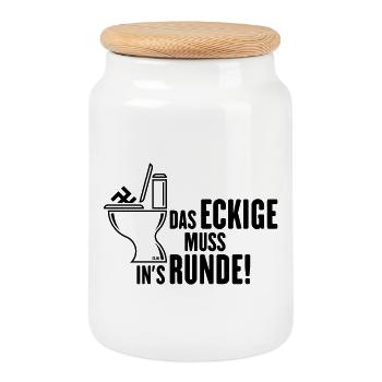 Le carré doit être en rond ! (Contre la droite / Noir) - Boîte à biscuits avec couvercle en bois - blanc - Devant