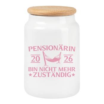 Pensionärin 2026 Ruhestand Abschied Beamtin - Keksdose mit Holzdeckel - Weiß - Vorne