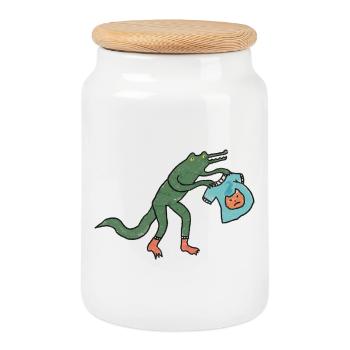 Kroko_mit_shirt - Keksdose mit Holzdeckel - Weiß - Vorne