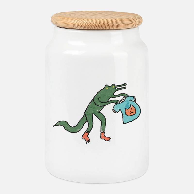 Kroko_mit_shirt - Keksdose mit Holzdeckel - Weiß