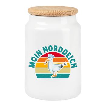 Vacances en mer du Nord MOIN NORDDEICH Drôle - Boîte à biscuits avec couvercle en bois - blanc - Devant