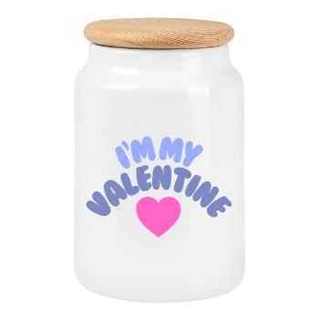 I'm my Valentine. Selflove. - Cookie Jar with Wooden Lid - white - Front