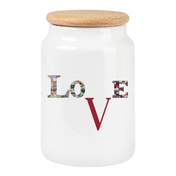 Love Patchwork Typography - Cookie Jar with Wooden Lid - white - Front