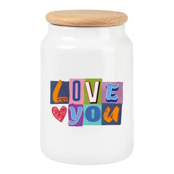 L’amour dans un collage coloré - Boîte à biscuits avec couvercle en bois - blanc - Devant