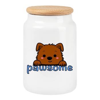 Pawsome! - Cookie Jar with Wooden Lid - white - Front