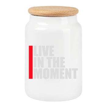 Vivre dans l’instant Pleine conscience de la présence - Boîte à biscuits avec couvercle en bois - blanc - Devant