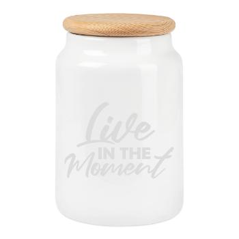 Vivre dans l’instant Pleine conscience de la présence - Boîte à biscuits avec couvercle en bois - blanc - Devant