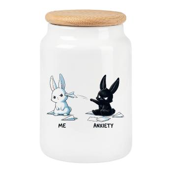 Conception du mème Fear Bunny - Boîte à biscuits avec couvercle en bois - blanc - Devant