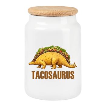 Tacosaurus – Dino meets Tex-Mex - Cookie Jar with Wooden Lid - white - Front
