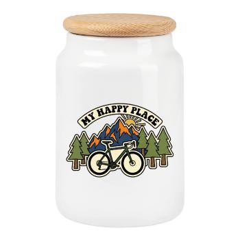 My Happy Place Gravel Bike Patch - Cookie Jar with Wooden Lid - white - Front