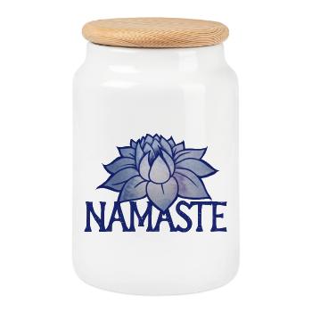 Floraison de namasté de lotus - Boîte à biscuits avec couvercle en bois - blanc - Devant