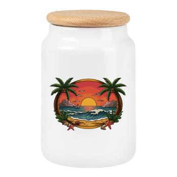 Cercle d’onde du coucher de soleil tropical - Boîte à biscuits avec couvercle en bois - blanc - Devant