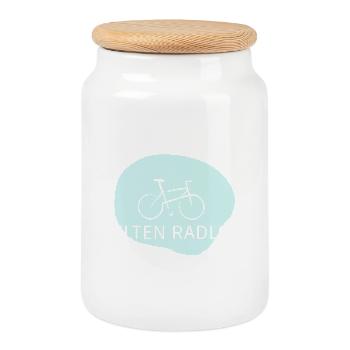 Rarely Wheelless – Pun Bicycle Saying - Cookie Jar with Wooden Lid - white - Front